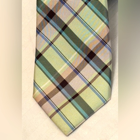 Express Brand Necktie Tie Repp Silk Pastel Plaid Green Blue Pink Mens - Picture 3 of 13
